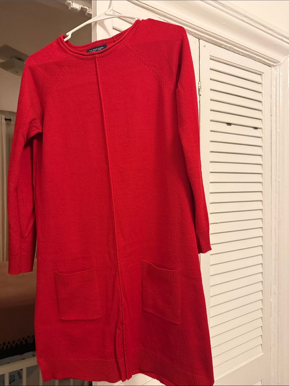 U.S. Polo Assn. Bright Red Long Sleeve Knit Dress with Patch Pockets